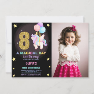 Invitación 8.ª foto de unicornio de cumpleaños
