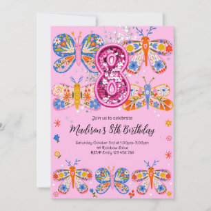 Invitación 8.ª mariposa de cumpleaños