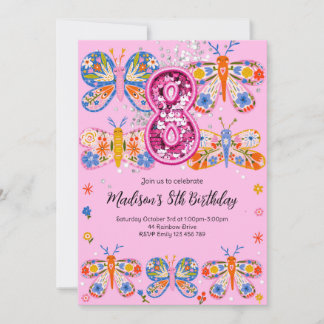 Invitación 8.ª mariposa de cumpleaños