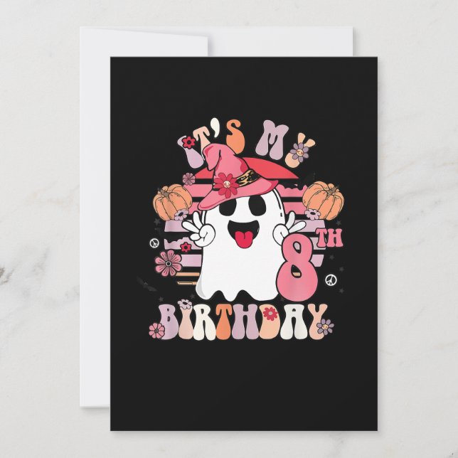 Invitación 8.ª Regalos de cumpleaños Boo Groovy Retro 70 (Anverso)