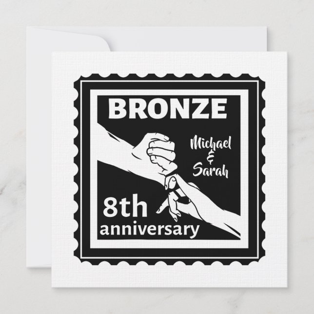 Invitación 8.º aniversario boda regalo tradicional bronce (Anverso)