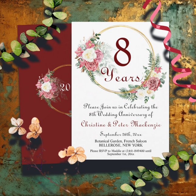 Invitación 8.º Boda de bronce Rosas marco de oro (Subido por el creador)