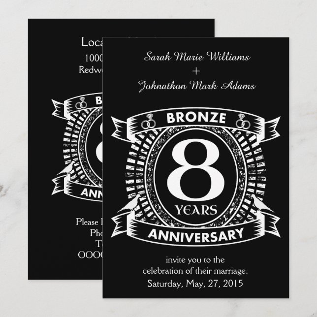 Invitación 8.º bronce del aniversario del boda (Anverso / Reverso)