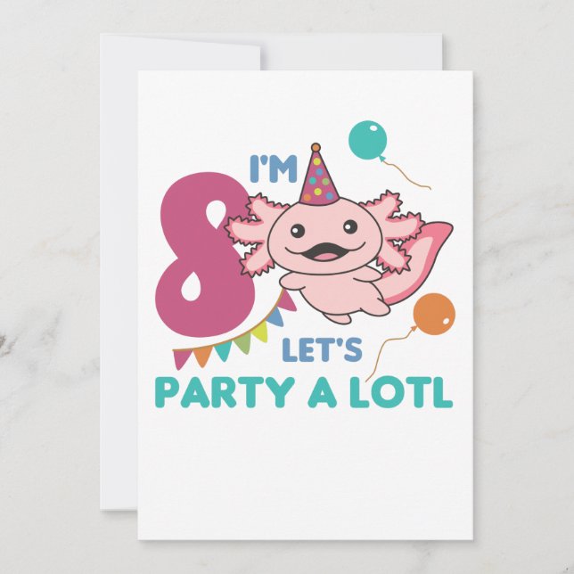 Invitación 8.º cumpleaños Axolotl 8 años Sweet Axolotls (Anverso)