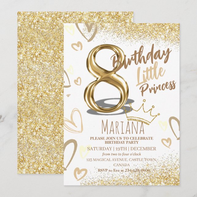 Invitación 8.º cumpleaños escucho la fiesta glamorosa del bri (Anverso / Reverso)