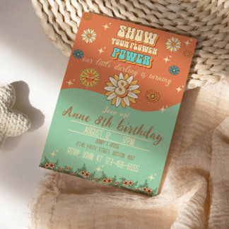 Invitación 8.º retro estilo bohemiano groovy de cumpleaños