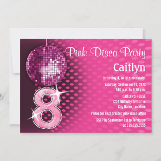 Invitación 8 Fiesta de disco rosado de cumpleaños