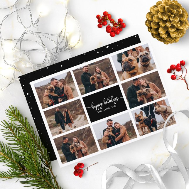 Invitación 8 fotos Felices vacaciones Collage Navidades negro (Subido por el creador)