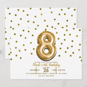 Invitación 8 Ocho Globo Confeti de Cumpleaños 8º Fiesta de Cu
