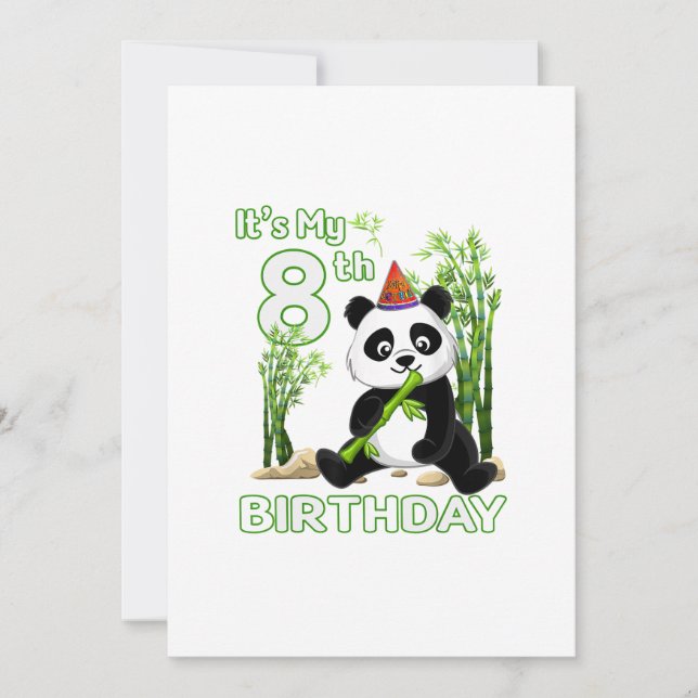 Invitación 8 Regalos de cumpleaños 8 años Fiesta Animal Panda (Anverso)
