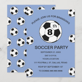 Invitación 8th Birthday Party Soccer Blue Boys Sports