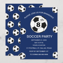 Invitación 8th Birthday Party Soccer Blue Boys Sports