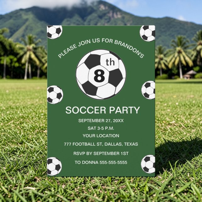 Invitación 8th Birthday Party Soccer Green Boys Sports (Subido por el creador)