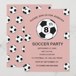 Invitación 8th Birthday Party Soccer Pink Girls Sports