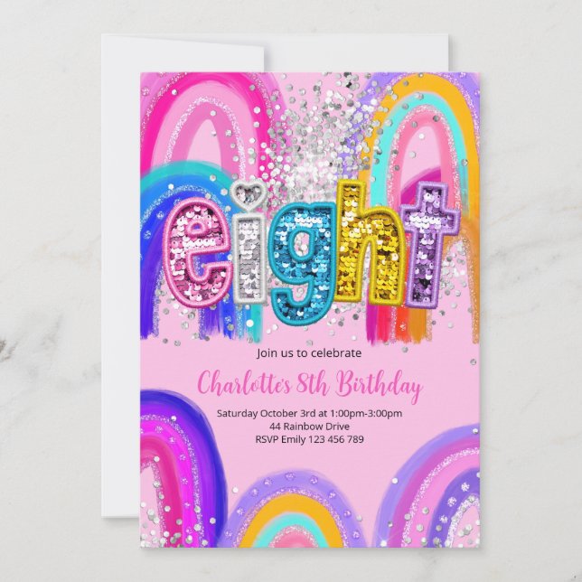Invitación 8th Birthday Sequin Rainbow Party Invitation (Anverso)