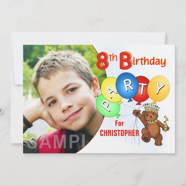 Invitación 8vo Oso de peluche real de la fiesta de cumpleaños (Anverso)