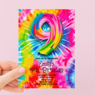 Invitación 9º Cumpleaños Tie Dye