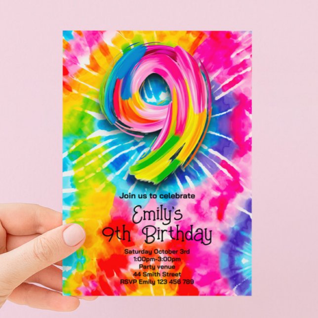 Invitación 9º Cumpleaños Tie Dye (Subido por el creador)
