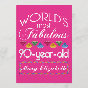 Invitación 90º cumpleaños Las joyas más coloridas rosadas