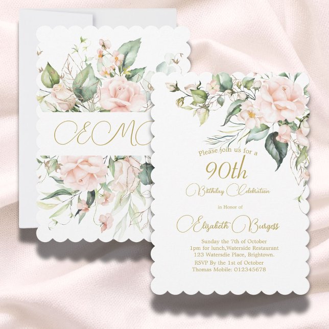 Invitación 90.ª acuarela Floral Monograma elegante (Subido por el creador)