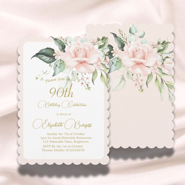 Invitación 90.ª acuarela Pink Floral Elegante (Subido por el creador)