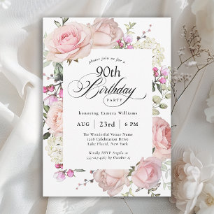 Invitación 90.ª caligrafía de elegancia de rosas rosadas