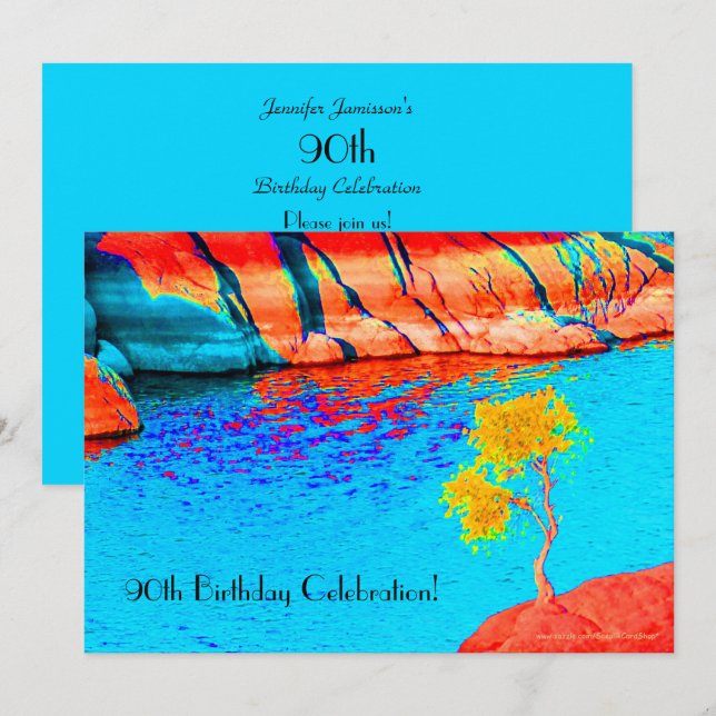 Invitación 90.ª celebración de cumpleaños árbol amarillo, col (Anverso / Reverso)