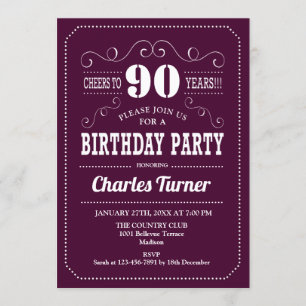Invitación 90.ª fiesta de cumpleaños - Blanco Borgoña