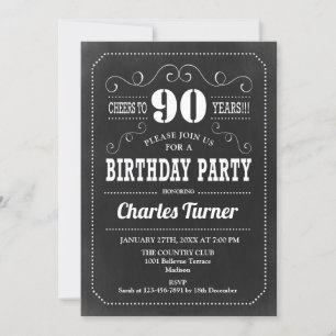 Invitación 90.ª fiesta de cumpleaños - Blanco negro de pizarr