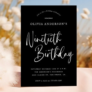 Invitación 90.ª fiesta de cumpleaños   Blanco sobre la tipogr