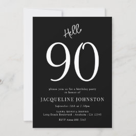 Invitación 90.ª Fiesta de Cumpleaños Blanco y Negro