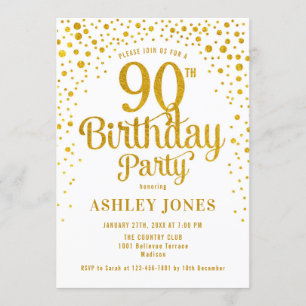 Invitación 90.ª Fiesta de Cumpleaños - Blanco y Oro