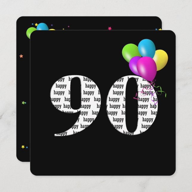 Invitación 90.ª fiesta de cumpleaños con globo (Anverso / Reverso)