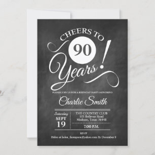 Invitación 90.ª fiesta de cumpleaños con patrón de tablero