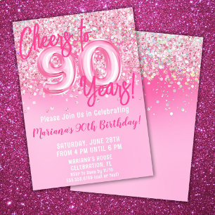 Invitación 90.ª fiesta de cumpleaños de Purpurina Rosado