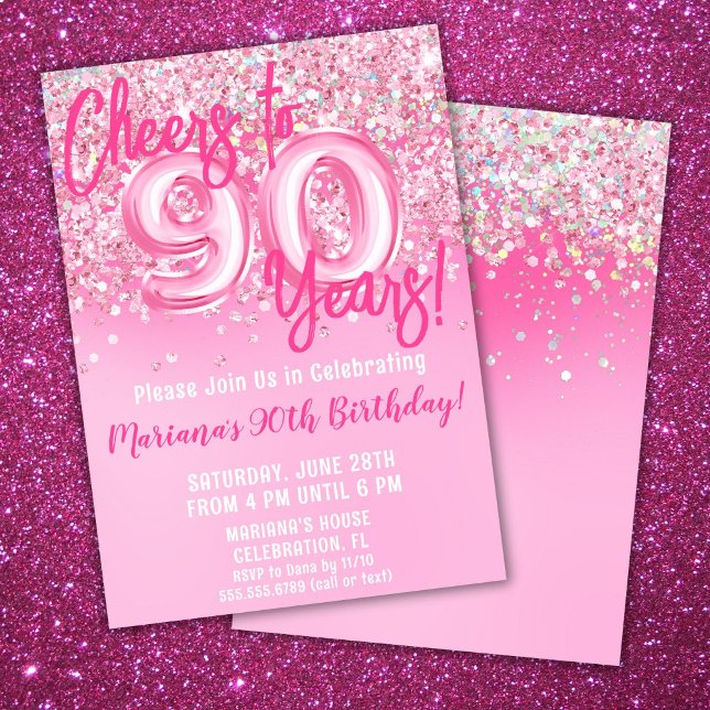 Invitación 90.ª fiesta de cumpleaños de Purpurina Rosado (Subido por el creador)