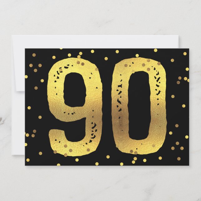 Invitación 90.ª Fiesta de Cumpleaños Faux Relieve metalizado  (Anverso)