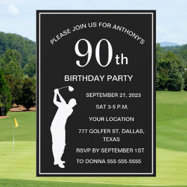 Invitación 90.ª Fiesta de Cumpleaños Golf Black Par Adult Gol