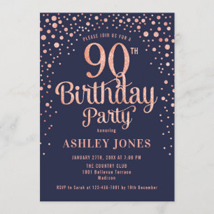 Invitación 90.ª Fiesta de Cumpleaños - Marina y Oro Rosa