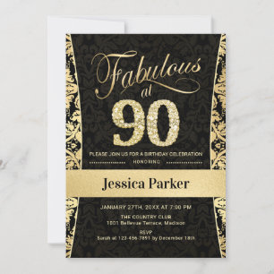 Invitación 90.ª fiesta de cumpleaños - Negro de oro