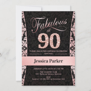 Invitación 90.ª Fiesta de Cumpleaños - Negro de Oro Rosa