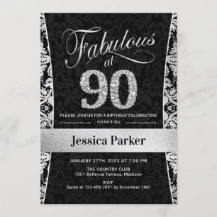 Invitación 90.ª fiesta de cumpleaños - negro plateado