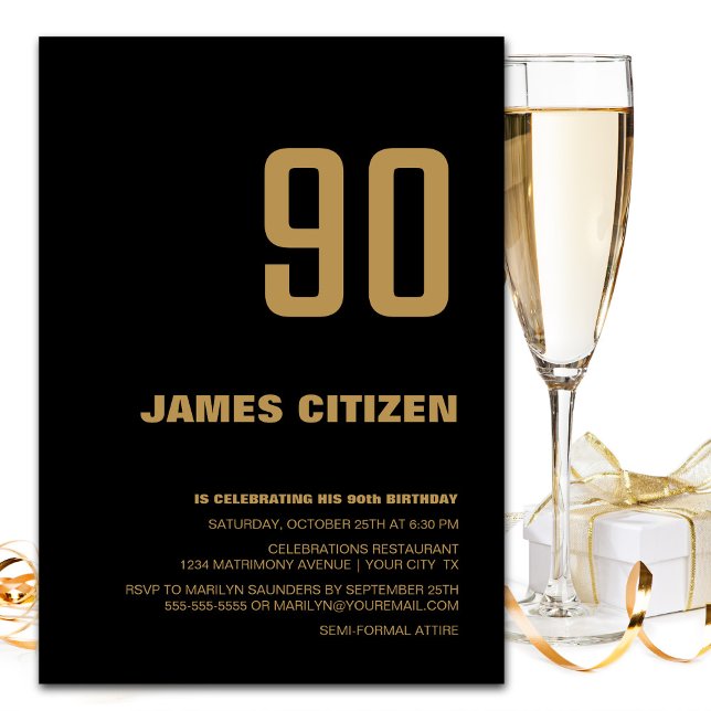 Invitación 90.ª Fiesta de Cumpleaños Oro Negro (Subido por el creador)