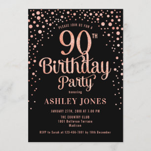 Invitación 90.ª fiesta de cumpleaños - Oro negro y Rosa