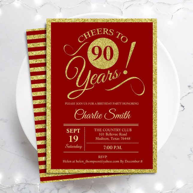 Invitación 90.ª fiesta de cumpleaños - Oro rojo CUALQUIER EDA (Subido por el creador)
