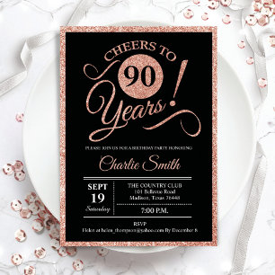 Invitación 90.ª Fiesta de Cumpleaños - Oro Rosa Negro CUALQUI