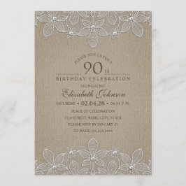 Invitación 90.ª fiesta de cumpleaños: Perlas y encaje rústica