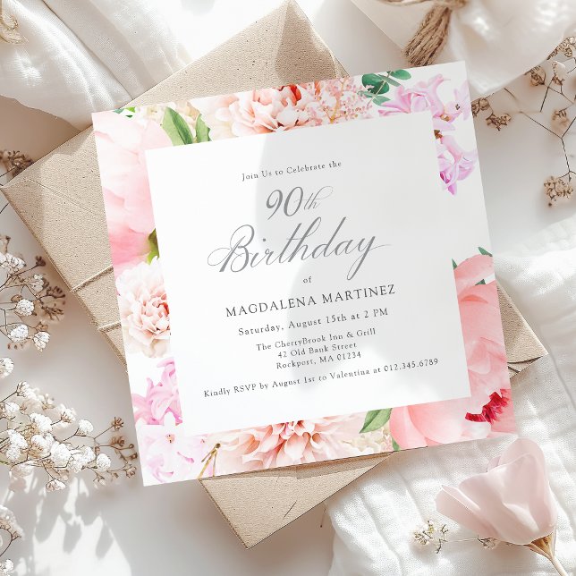 Invitación 90.ª fiesta de cumpleaños Plaza Floral Peonia Rosa (Subido por el creador)