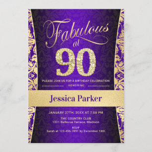 Invitación 90.ª fiesta de cumpleaños - Púrpura dorada