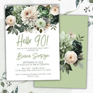Invitación 90.ª fiesta de cumpleaños Sage Green Floral